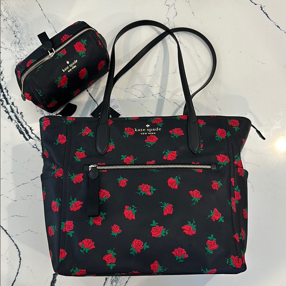 Kate Spade Black Rose Print Tote Bag